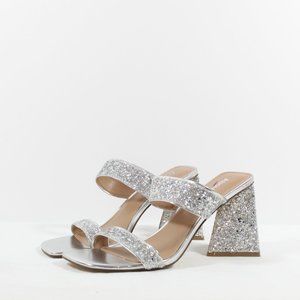 Princess for the night.  Abound Carina Glitter Sandal - Silver. Blocked heels